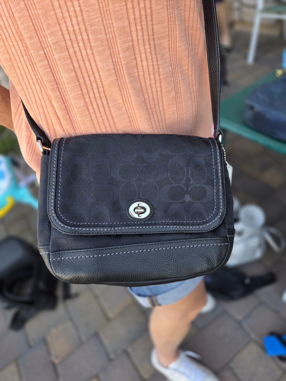Coach Black Signature Small Crossbody with Turnlock